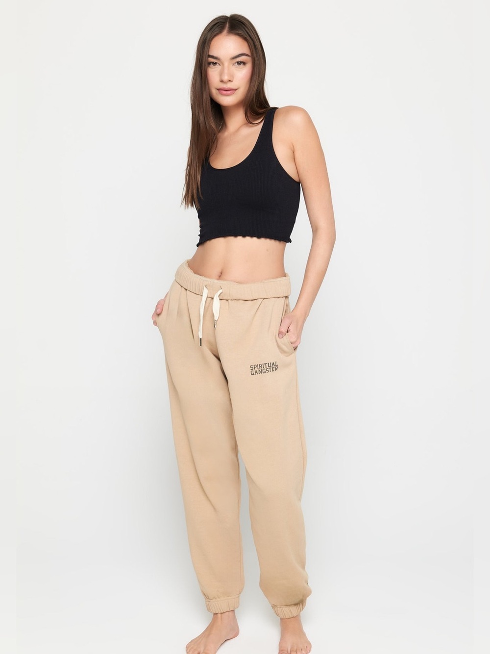 NWT SPIRITUAL GANGSTER SG Emblem Unisex‎ Sweatpants in Sandstone, XL